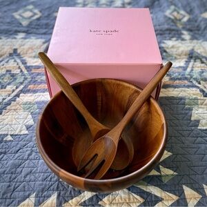 NWT Kate Spade x Lenox Salad Deco Dot Wooden Bowl Set